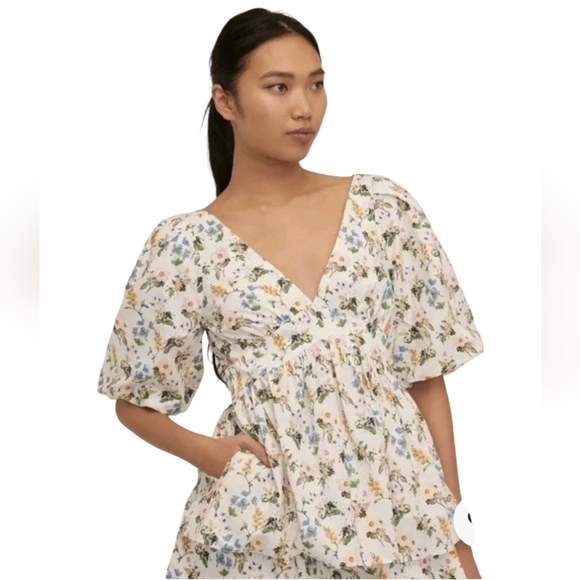 Marissa Webb Griffin Botanical Floral Cottagecore Puff Open Back Top Medium - Picture 10 of 11